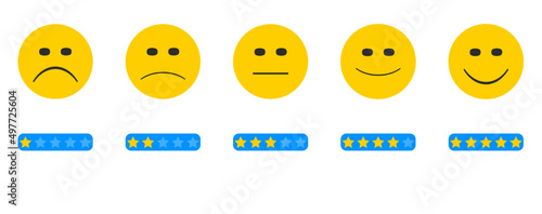 customer satisfaction concept.Customer service evaluation and satisfaction survey.happy face received five stars.