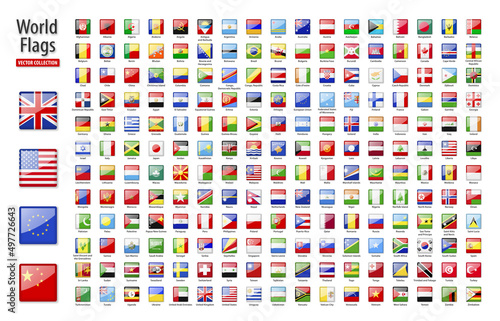 Flags of the world - vector set of square, glossy icons.