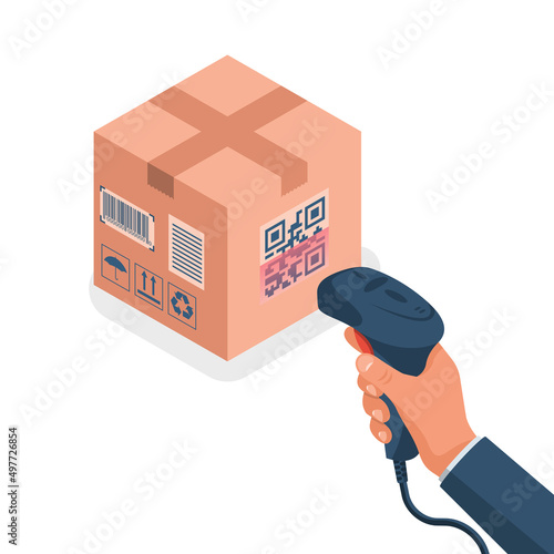 The operator holds a qr-code scanner hand.