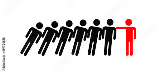 Unique person in the crowd. Domino effect. Business concept. Social networks. Cartoon vector stopping, falling people stickman. Standing stick figure, management, successful team leader or manager. 