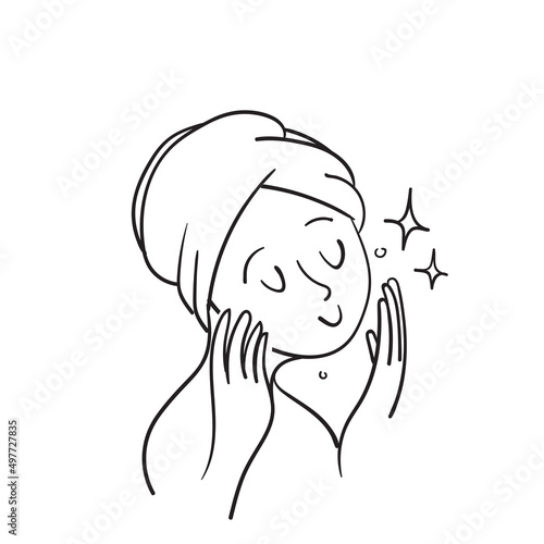 hand drawn doodle beautiful woman face Skin care and beauty skin illustration vector