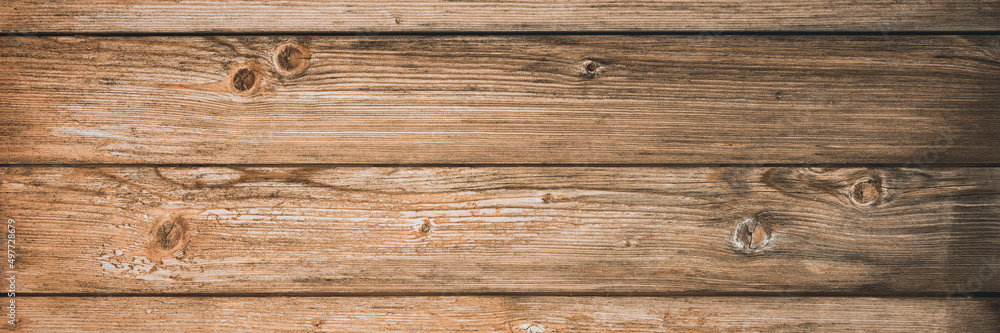 Fototapeta premium Textured abstract brown backgroun. Wooden old wall. Top view. Banner.