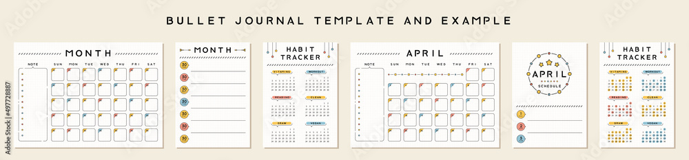 Bullet journal template. Vector illustration. Bullet journal template. Vector illustration.