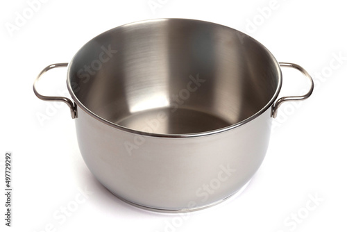 new empty metal saucepan on a white background without a lid