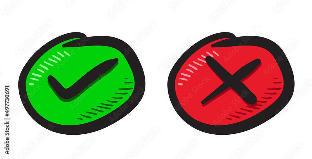 check and cross sign vector, hand drawn check and cross sign vector, hand drawn