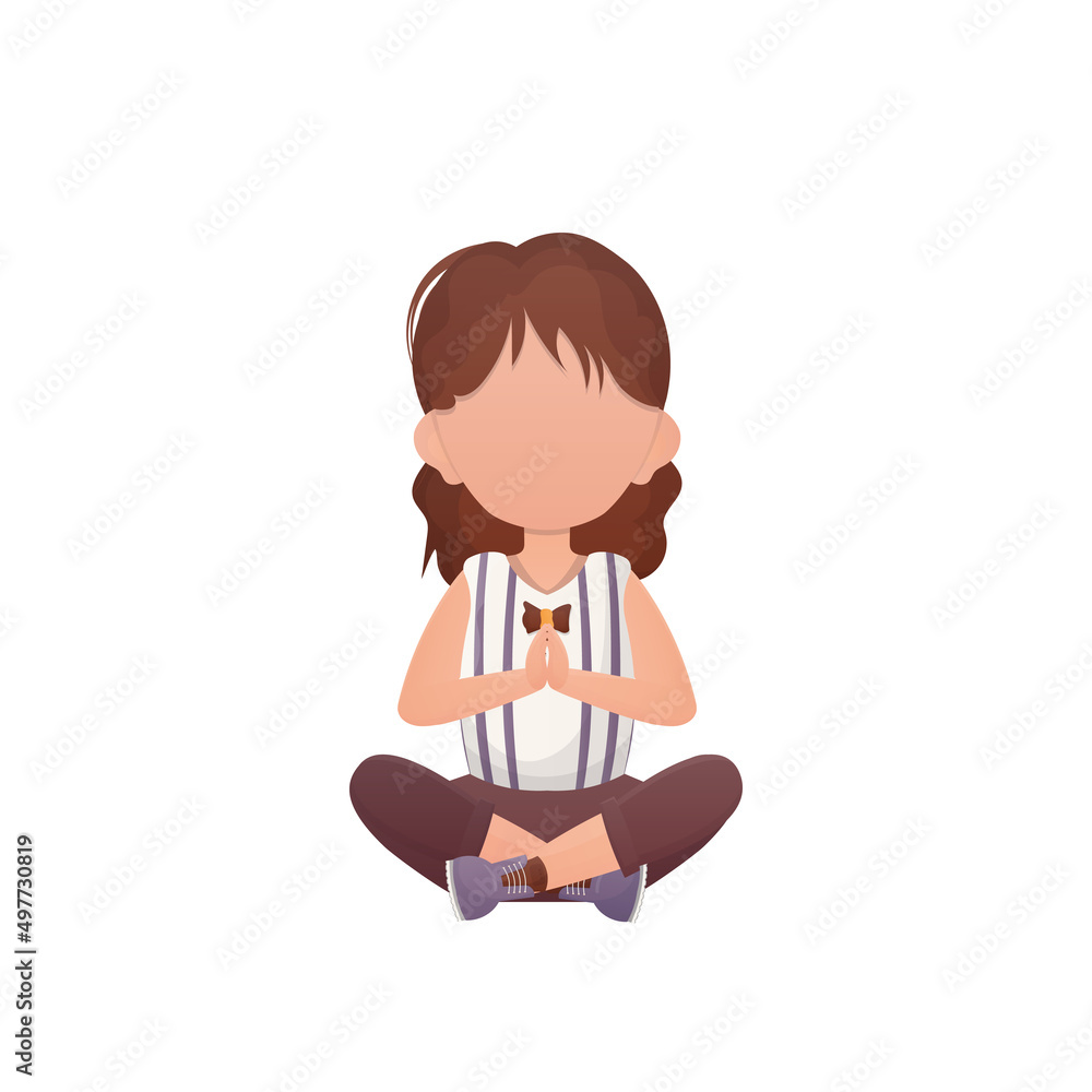 Little girl sits in the lotus position. Isolated. Vector. Little girl sits in the lotus position. Isolated. Vector.