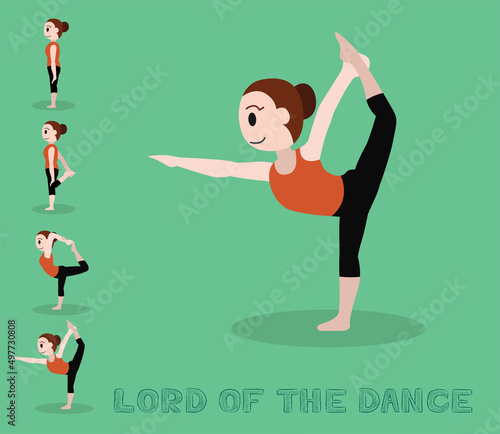 Yoga Tutorial Lord of the Dance Pose Cute Cartoon Vector Illustration