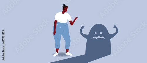 Frightened African woman, sense of fear, flat vector stock illusion, concept of loneliness, fear, stress, panic attacks