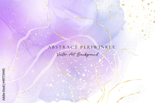 Purple gey liquid watercolor background with golden dots. Dusty violet marble alcohol ink drawing effect. Vector illustration design template for wedding or party invitation, menu, rsvp