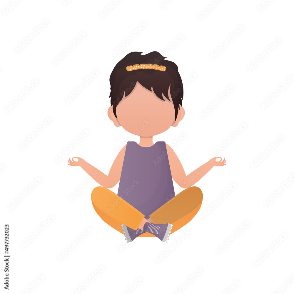 Little girl is meditating. Isolated. Vector illustration in cartoon ...