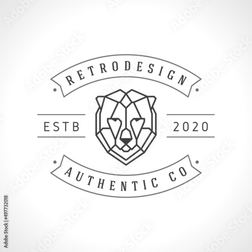 Vintage lion face line art logotype emblem symbol. Can be used for labels, badges, stickers, logos vector illustration.