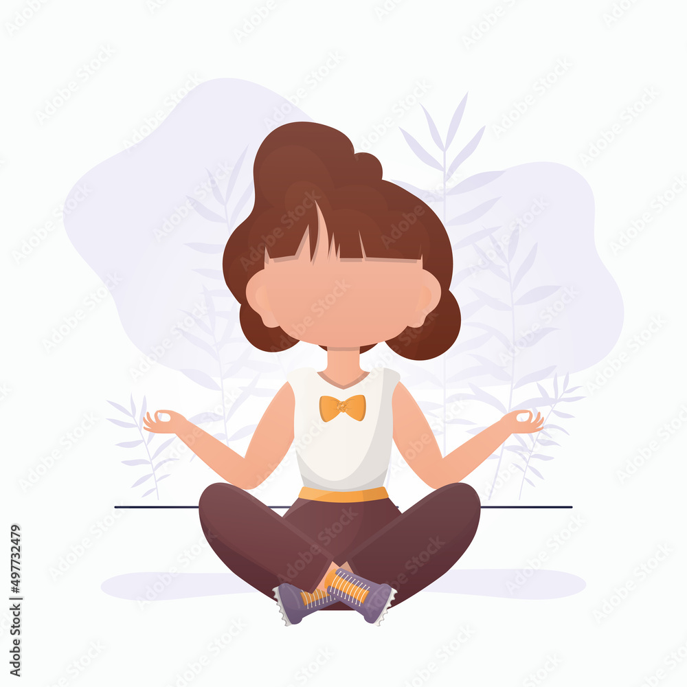 Little girl is meditating. Cute yoga, mindfulness and relaxation. Vector illustration in cartoon style. Little girl is meditating. Cute yoga, mindfulness and relaxation. Vector illustration in cartoon style.