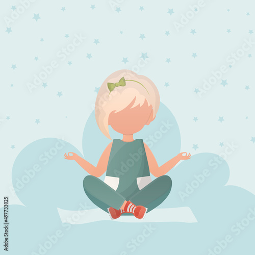 Little girl is doing yoga. Cute yoga  mindfulness and relaxation. Vector illustration.