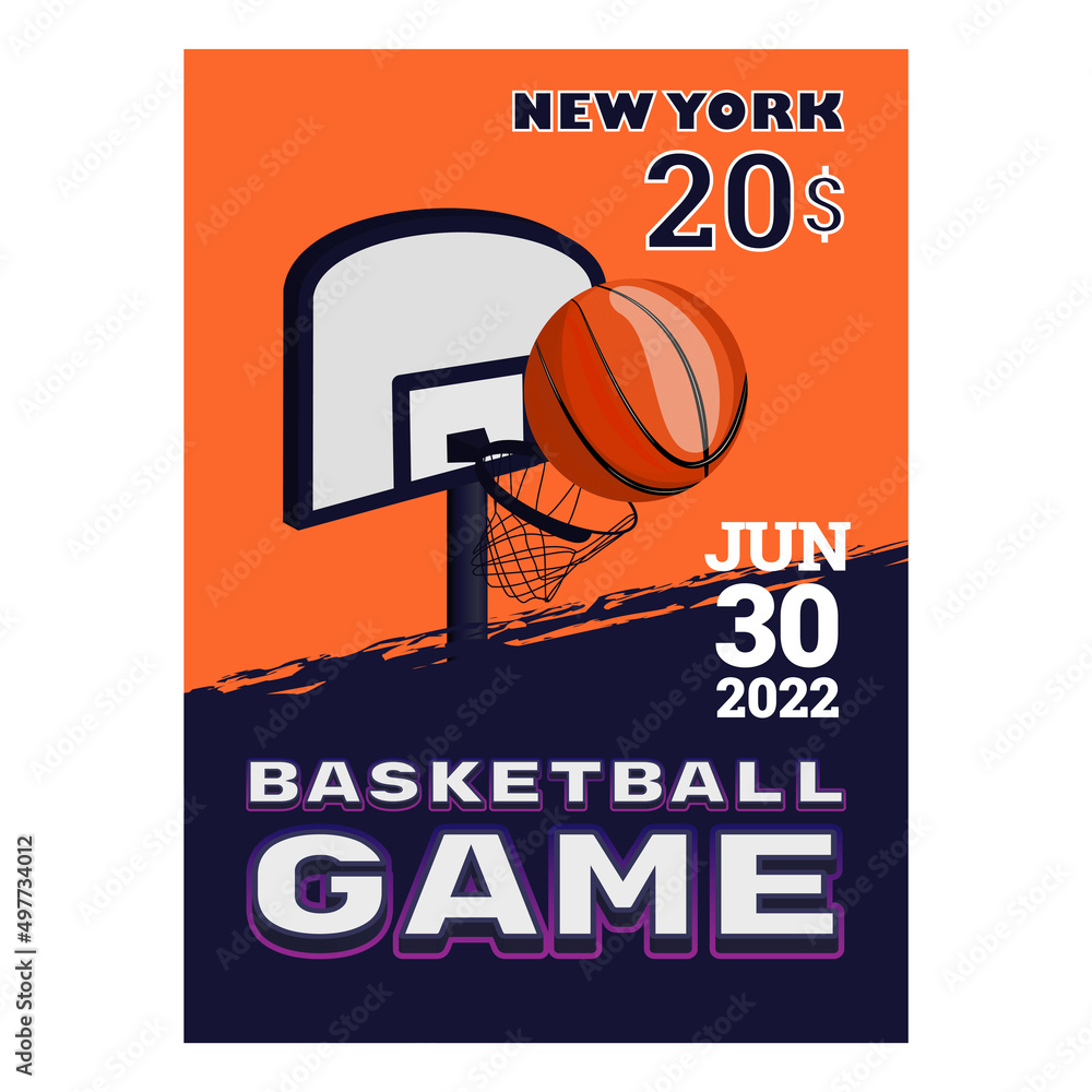 vector illustration of a basketball game ticket, tournament, basketball league. basketball court and ball. 