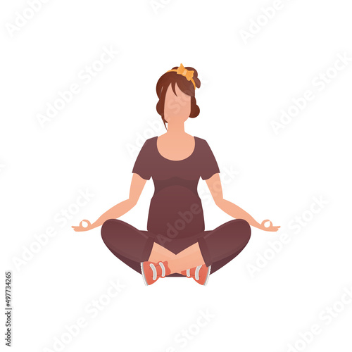 A woman sits in the lotus position. Isolated. Vector illustration.