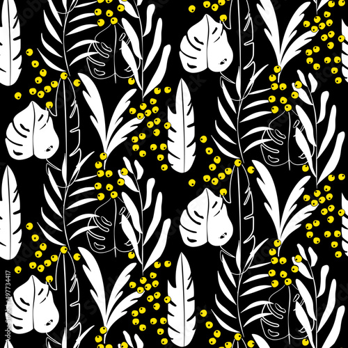 Vector seamless half-drop pattern, with leaves and hackberry