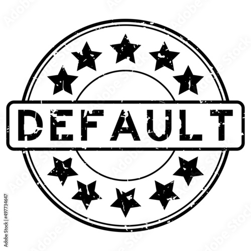 Grunge black default word with star icon round rubber seal stamp on white background