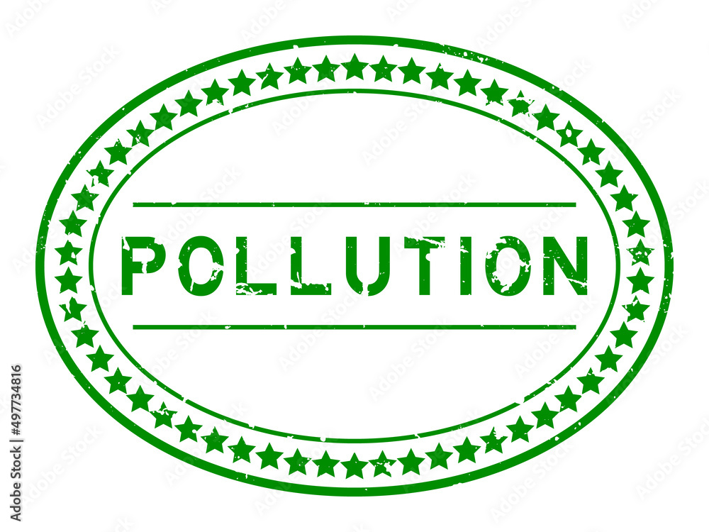 Grunge green pollution word oval rubber seal stamp on white background Grunge green pollution word oval rubber seal stamp on white background