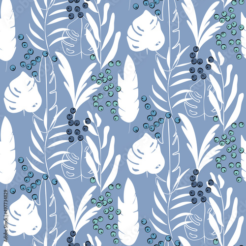Vector seamless half-drop pattern, with leaves and hackberry photo
