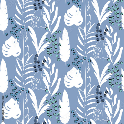 Vector seamless half-drop pattern, with leaves and hackberry