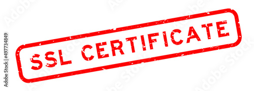 Grunge red SSL (Abbreviation of secure sockets layer) certificate word square rubber seal stamp on white background