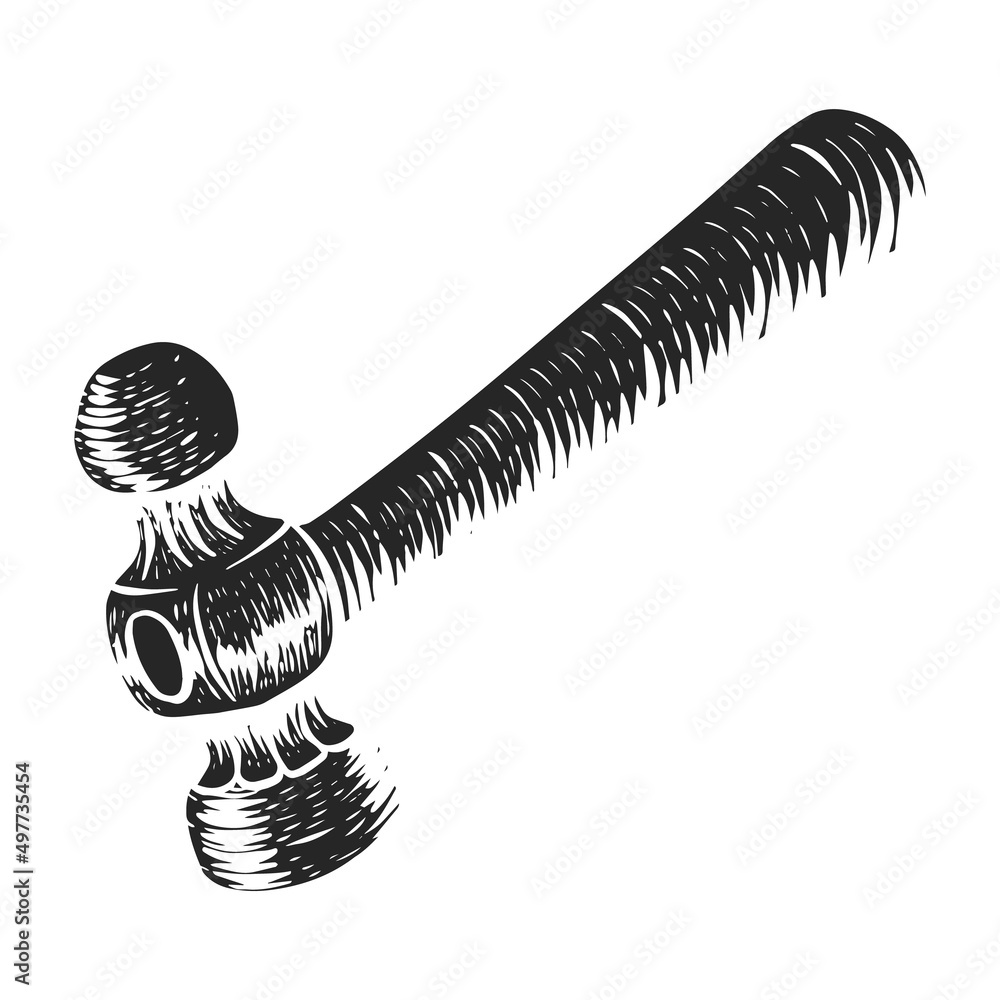 Hand drawn icon Ballpeen hammer in woodcut drawing vector illustration