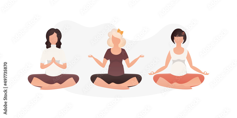 Set of Women Meditate. Isolated on white background. Cartoon style. Set of Women Meditate. Isolated on white background. Cartoon style.