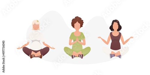 Set Women doing yoga. Isolated. Cartoon style.