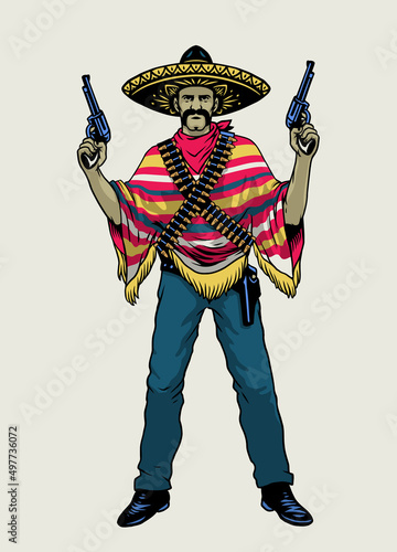 Hand drawn Vintage Mexican Bandit