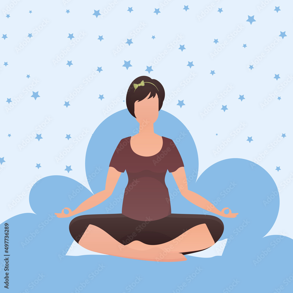 A woman sits in the lotus position. Healthy lifestyle concept. Vector illustration in cartoon style.