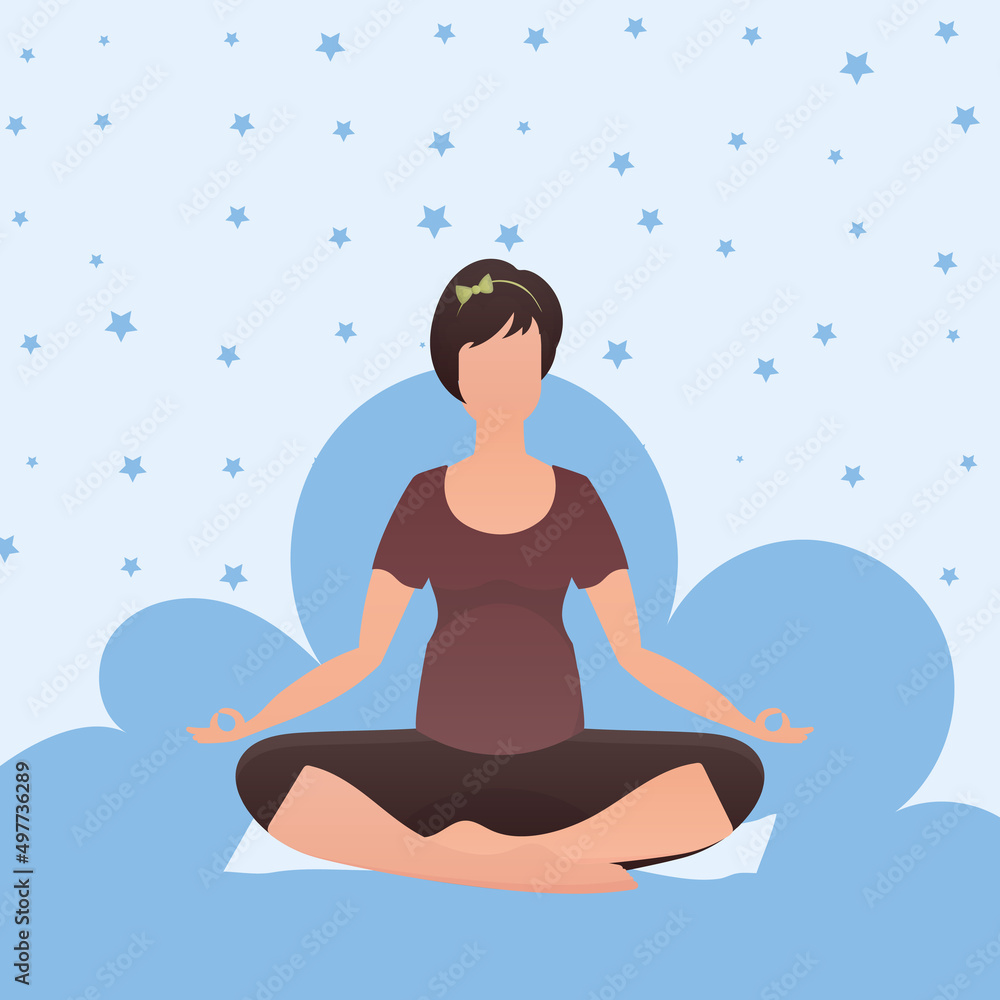 A woman sits in the lotus position. Healthy lifestyle concept. Vector illustration in cartoon style. A woman sits in the lotus position. Healthy lifestyle concept. Vector illustration in cartoon style.