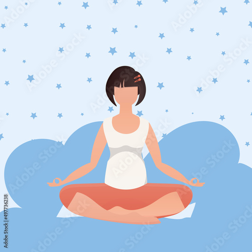 A woman sits in the lotus position. Healthy lifestyle concept. Vector.