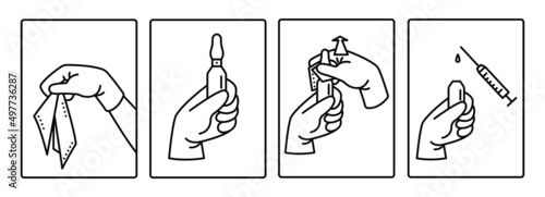 Instructions on how to open the ampoule. Vector illustration.