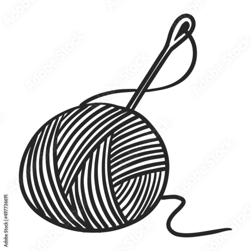 Hand drawn icon yarn and needles illustration.
