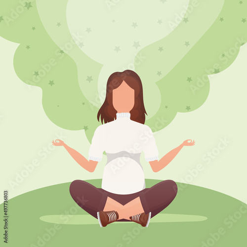 Woman doing yoga. Healthy lifestyle concept. Cartoon style.