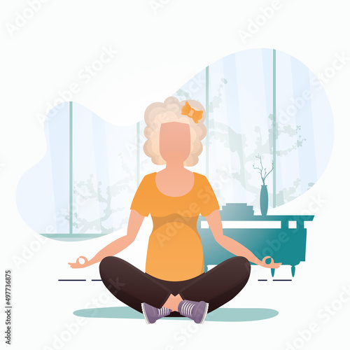 Woman doing yoga. Healthy lifestyle concept. Vector illustration in cartoon style.