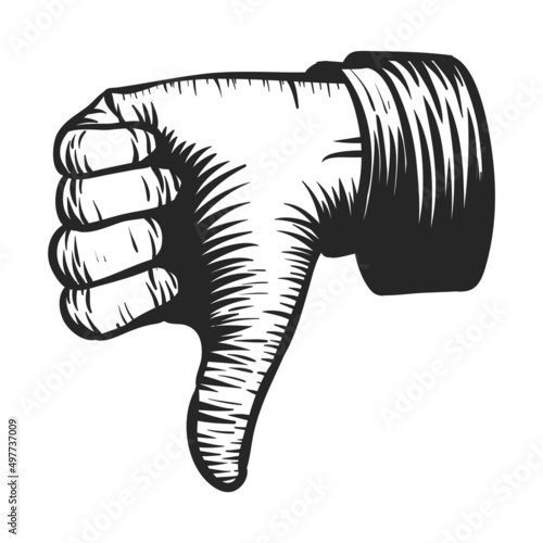 Hand drawn icon Thumb down hand in retro sketch vector illustration