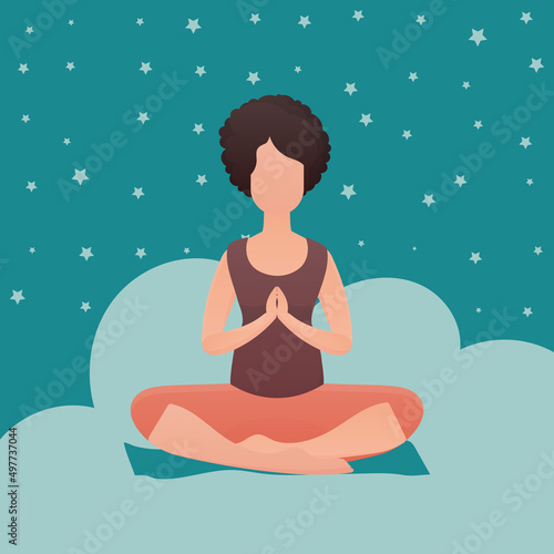 Woman doing yoga in lotus position. Healthy lifestyle concept. Vector.