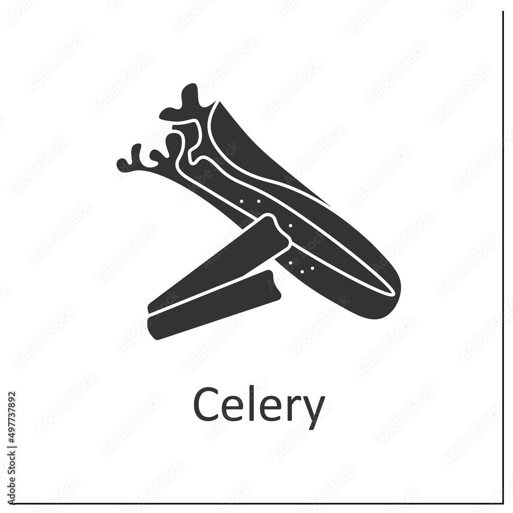 Celery glyph icon. Aromatic leaf stalks raw or cooked. Tasty herb with special flavor. Herbs and spices concept. Filled flat sign. Isolated silhouette vector illustration Celery glyph icon. Aromatic leaf stalks raw or cooked. Tasty herb with special flavor. Herbs and spices concept. Filled flat sign. Isolated silhouette vector illustration