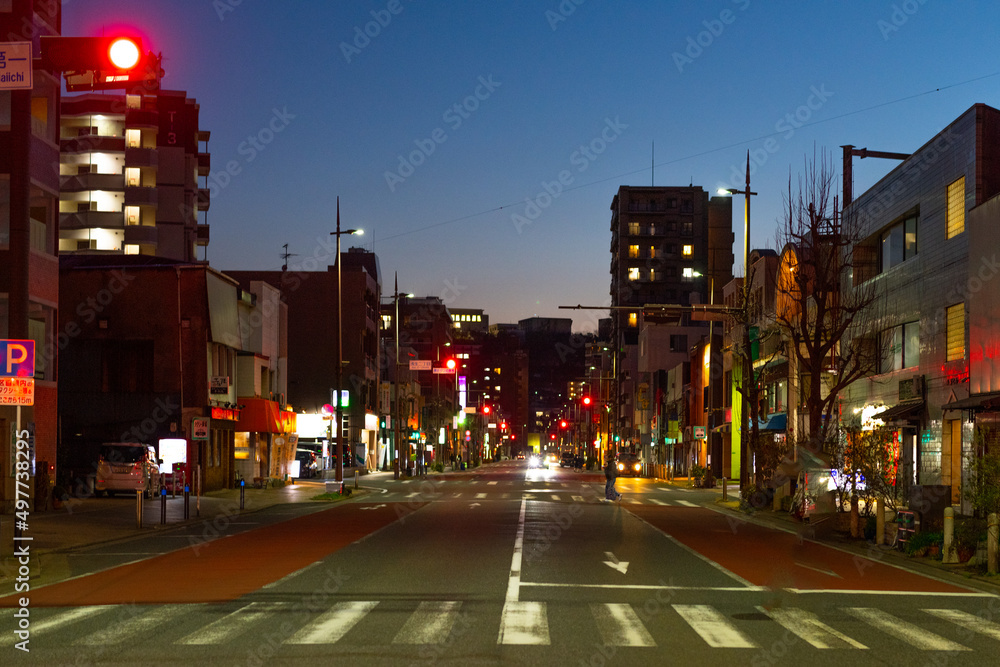 Fototapeta premium 福岡県北九州市戸畑区戸畑駅付近の街夜景