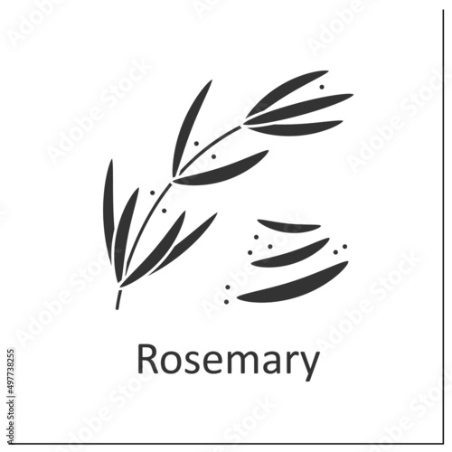 Rosemary glyph icon. Evergreen aromatic shrub for cooking to add flavor. Strong-smelling seasoning. Herbs and spices concept. Filled flat sign. Isolated silhouette vector illustration