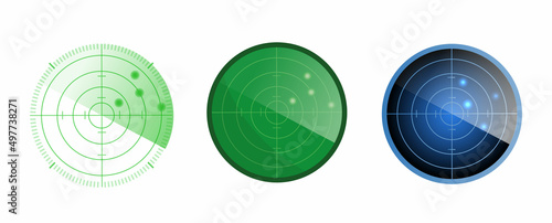 Set of radar screen. Radar isolated on white background. Military search system. Vector stock