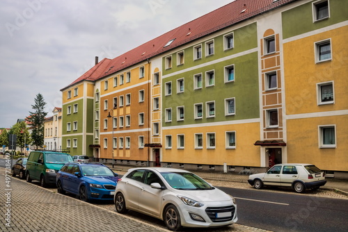 niesky, deutschland - plattenbau im stadtzentrum