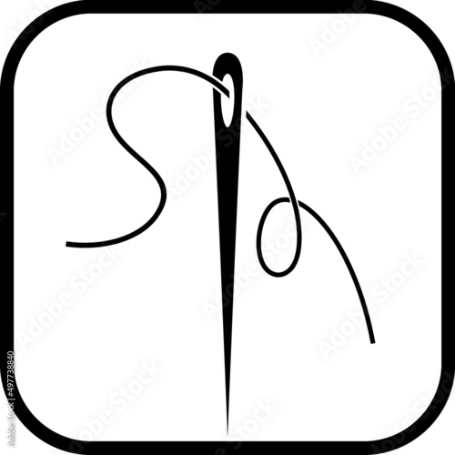Fashion atelier or tailor shop sign. Needle and thread vector icon