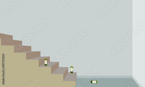 Cans of beer on stairs indoors