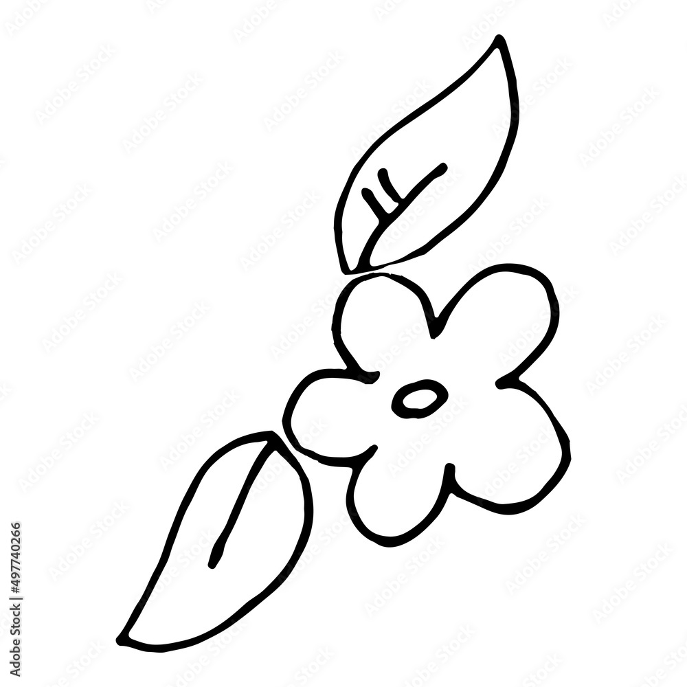 Simple flower and leaf design element outline isolated. Simple flower and leaf design element outline isolated.
