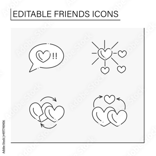 Friends line icons set. Honestly, enjoyment, empathy. Relationships concept. Isolated vector illustrations. Editable stroke photo