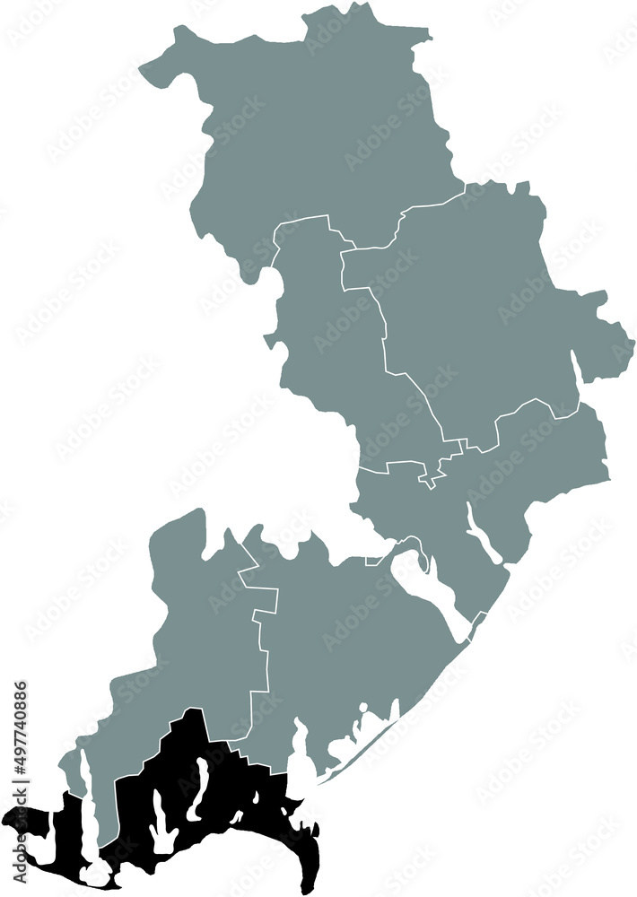 Obraz premium Black flat blank highlighted location map of the IZMAIL RAION inside gray raions map of the Ukrainian administrative area of Odessa Oblast, Ukraine