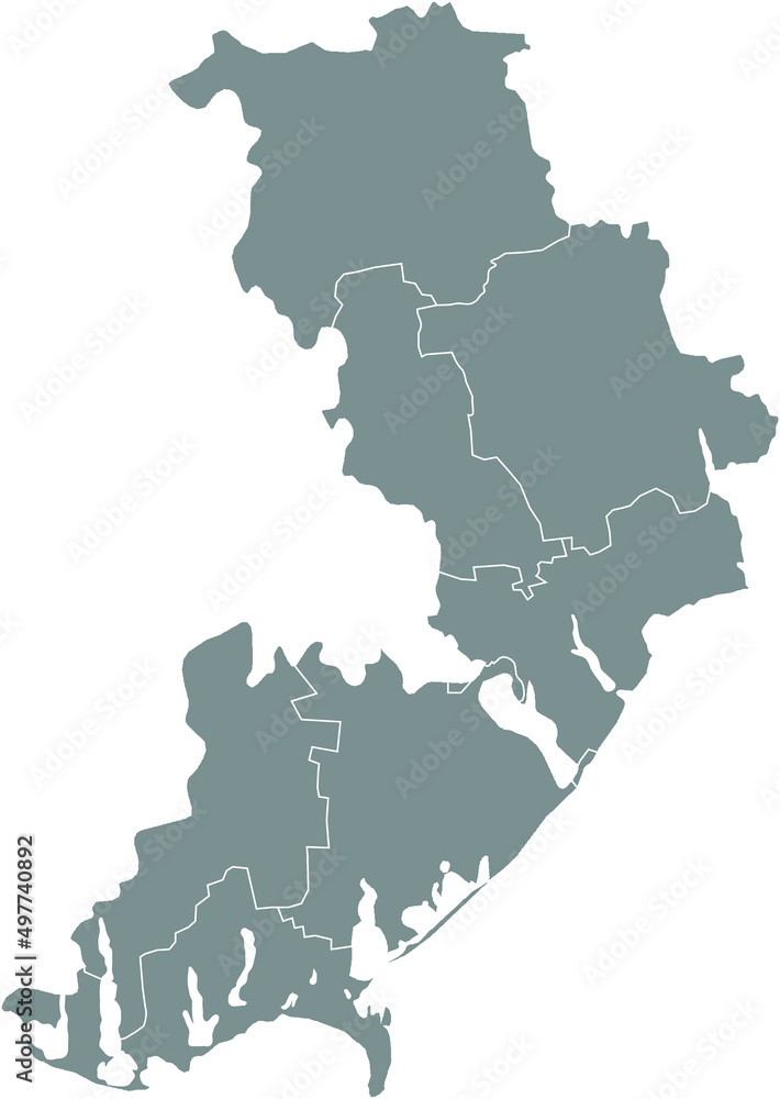 Gray flat blank vector map of raion areas of the  Ukrainian administrative area of ODESSA OBLAST, UKRAINE with white  border lines of its raions