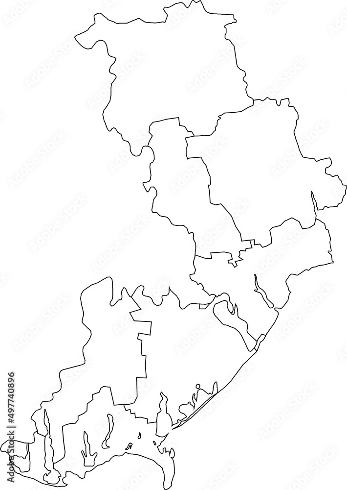 White flat blank vector map of raion areas of the Ukrainian administrative area of ODESSA OBLAST, UKRAINE with black border lines of its raions